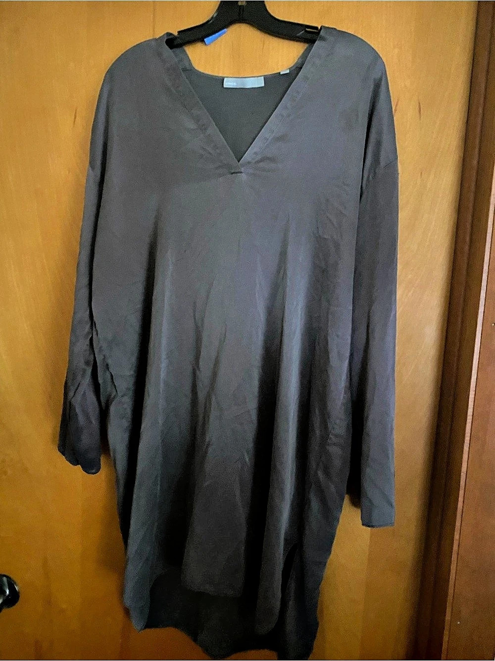 Vince 100% Silk V-Neck Long Sleeve Tunic Dress Grey Size L VX64550874